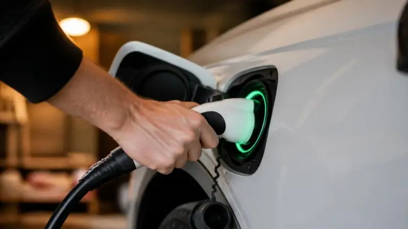 Plugging an EV charging connector into a car's charge port